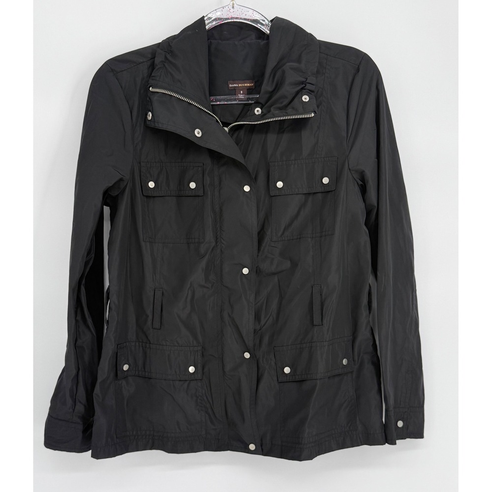 Dana Buchman Womens Black Utility Field Jacket Full Zip Snap Front Sz S